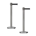 Montour Line MI650 Set of 2 Retractable Belt Barrier Stanchion, Cast Iron Base, Black Satin Stainless Steel Post (16 ft Black Belt)