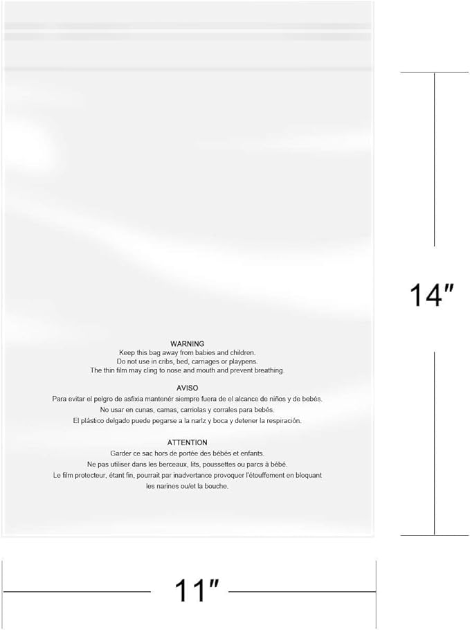 iMailer - 1000 Pcs - 11" x 14" Clear Poly Bags with Suffocation Warning Self Seal 1.6 Mil for Shipping, Packaging, T-Shirt - Permanent Adhesive