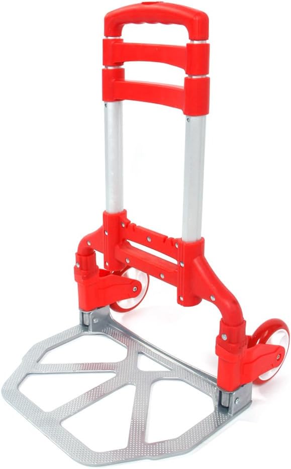 FCH Folding Hand Truck, Aluminum Portable Folding Hand Cart,165lbs Capacity Hand Cart and Dolly Ideal for Home, Auto, Office,Travel Use, Red