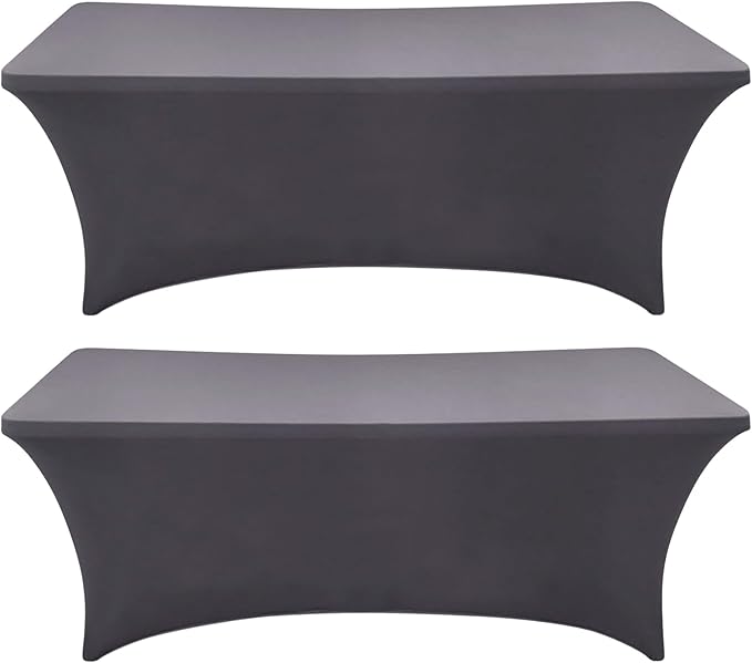 SEPARO 2 Pack 6 Ft Grey Table Cover Fitted Rectangular Tablecloth Stretchable Fabric Table Cloth 6 ft Wrinkle-Free for Party Tradeshows Banquet Weddings Cocktail