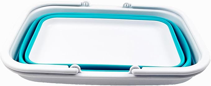 SAMMART SAMMART 9.2L (2.37Gallon) Collapsible Tub with Handle - Portable Outdoor Picnic Basket/Crater - Foldable Shopping Bag - Space Saving Storage Container (1, Bright Blue)