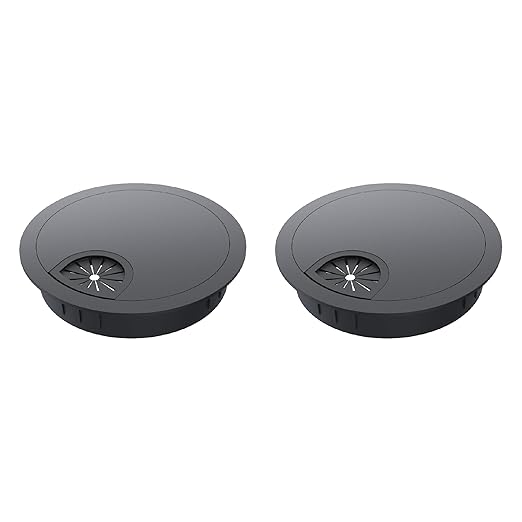 2 Pack Desk Grommet 2-3/8 Inch 60mm, Zinc Alloy Computer Desk Wire Hole Cover, Office Desktop Cord Cable Hole Metal Ring, Black