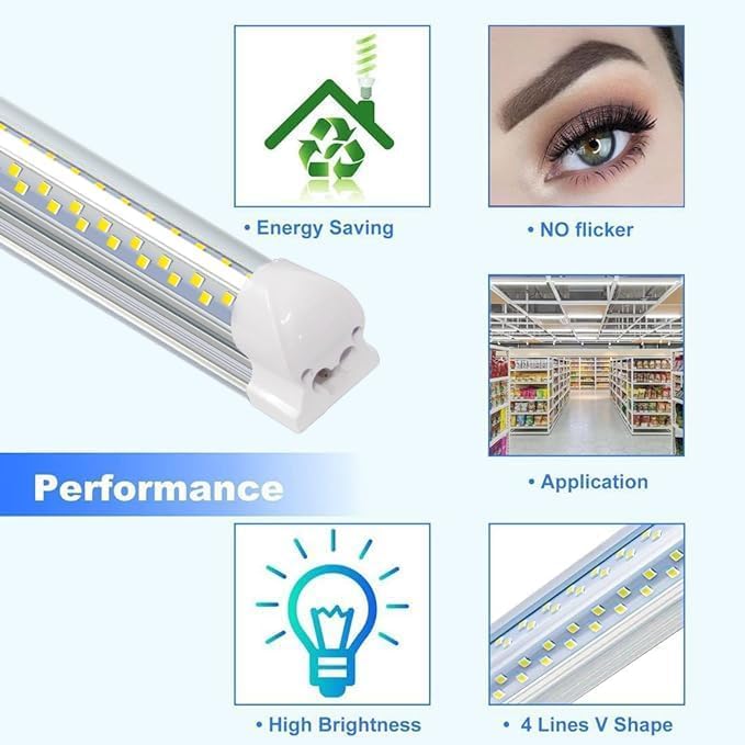 LED Shop Light,8FT 120W 12000LM 6500K,T8 Tube Lights Fixture White no dimmabl,High Output,Clear Cover,Integrated,V Shape 8 Foot Light Bulb,LED Shop Light for Garage Workshop (20 Pack)