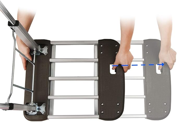 LEADALLWAY Platform Cart Foldable Push Cart Aluminum Adjustable Length Flatbed Cart with Polyurethane Mute Wheel,330-LB Capacity(with 2 Ropes)