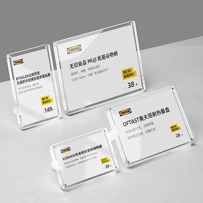 Acrylic Label Holder Price Tag Displays Sign Holder Data Card Holder Ads Display Stand (C: 100*70mm/3.94*2.76 inches)