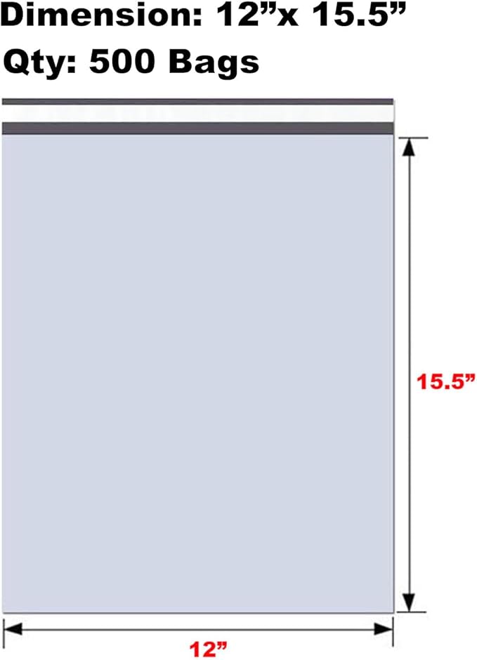 iMBAPrice (500-Pack) Poly Mailers 12x15.5 Inch Mid Size #5 White Color Poly Mailing Shipping Envelopes Bags, Self Seal Adhesive Waterproof and Tear Proof (Total 500 Bags)