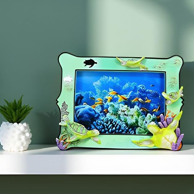 6x8 Inch Sea Turtle Resin Picture Frame - Ocean-Themed Tabletop Photo Display with Turtle Figurine, Feng Shui Lucky Wealth Home Decor, Beach & Marine Art Gallery Decor