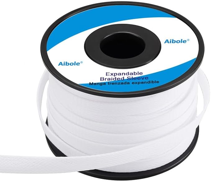100Ft-1/2inch PET Expandable Braided Wire Sleeving,Wire Loom Cable Sleeve for TV,Computer,Home Theater,Automotive,Home Industrial,Electrical Wires,Chemical,Protect Cat from Chewing Cords,White