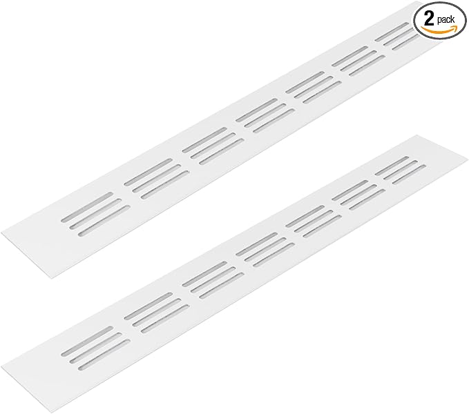 Vent Systems 12 x 1.5 Inch (Outer Dimensions) Air Supply Ventilation Grille - Pack of 2 - White Aluminum Rectangle Intake/Exhaust Door Vent Deflector - HVAC for Home Improvement Floor, Wall Duct Cover