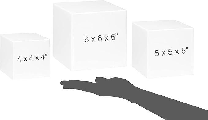 Red Co. Set of 3 Glossy White Acrylic Cube Display Nesting Riser Stands with Hollow Bottoms