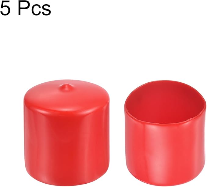uxcell 5pcs Rubber End Caps 1 3/4"(44mm) ID Vinyl PVC Round Tube Bolt Cap Cover Screw Thread Protectors Red