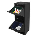 Recycling Trash Cabinet with 2 Bins & Tilt-Out Door – 15-Gallon Stainless Steel Organizer for Kitchen, Garage – Dual Waste Sorting System for Homeowners (Black)