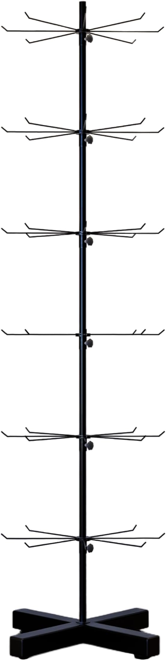 Black Spinning Rotating Display 6-Tier Heavy-Duty Retail Display Rack with Hooks for Jewelry, Keychains, Socks, Toys Commercial Use