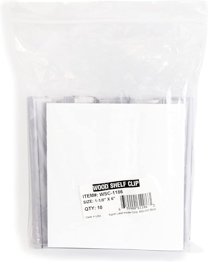 SmartSign Shelf Clip Label Holder | 1.125" x 6" Clear Plastic, for 1" Thick Shelves, Pack of 10