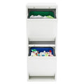 Recycling Trash Cabinet with 2 Bins & Tilt-Out Door – 15-Gallon Stainless Steel Organizer for Kitchen, Garage – Dual Waste Sorting System for Homeowners (White)