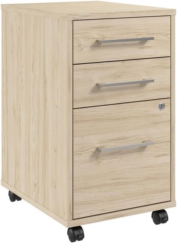 Bush Business Furniture Hustle 3 Drawer Rolling File Cabinet in Natural Elm, Mobile Document Storage for Home and Professional Office