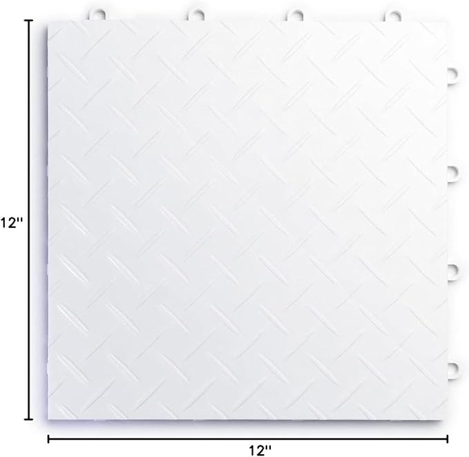 Big Floors RaceDeck Diamond Plate Design, Durable Interlocking Modular Garage Flooring Tile (White, 12 Pack of 12 x 12" Tiles)