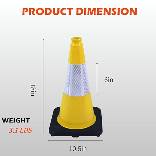 8 Pack 18 Inch Yellow Traffic Cones Black Base Durable, Training Markers for Basketball Drills, School Playground, Field Boundary (8, Yellow, 18 Inch)
