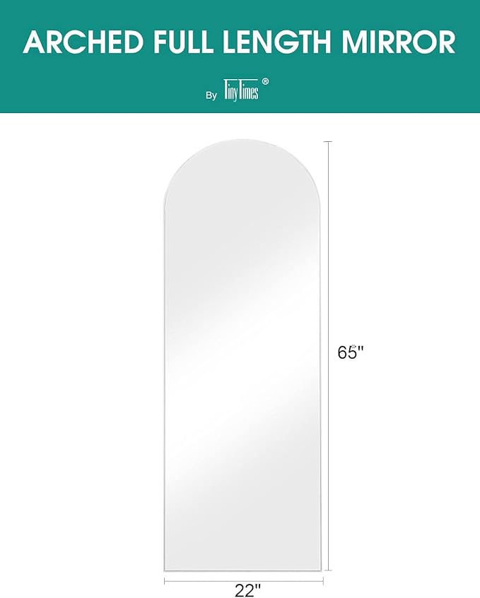 TinyTimes 65''x22'' Arched Full Length Mirror with Stand, Full Body Mirror Full Length Floor Freestanding, Wall Mounted Mirrors for Bedroom Living Room Cloakroom (White)