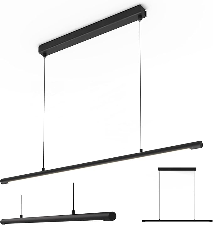 LED Linear Pendant Light, Office Light, Flicker-Free, Non Dimmable, Modern Ceiling Lighting for Bedroom Dining Room Table, 20W 3000K Warm Light 47.2" Black