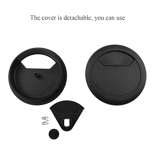 HAHIYO 2Pcs 2.4Inch/60mm Black ABS Plastic Sector-Shaped Desk Grommet Wire Grommet Cable Management Cord Hole Cover Desk Wire Hole Insert Wire Organizer for Computer Office Home Equipment System