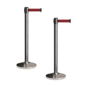 Crowd Control Warehouse CCW Set of 2 Retractable Belt Barriers Stanchion, Polished Stainless Steel Post, RBB-100 (7.5 Foot Belt, Maroon Belt)
