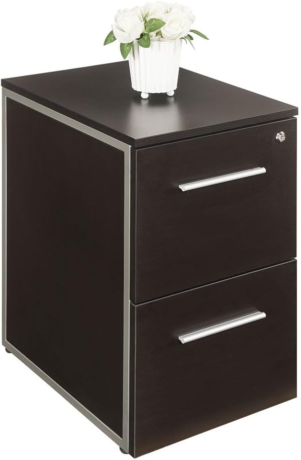 nbf signature series at Work Office Files Pedestal Cabinet - Two Drawer File Cabinet with Lock - Gray Laminate Office Filing Cabinets - 26.46" H Modern Mobile File Cabinet Document Storage