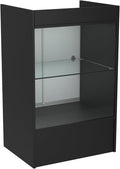 24”W * 18”D * 38”H - Cash Register Stand， Black Cash Wrap Checkout Desk，Counter Stand with Glass Display Cabinet for Retail