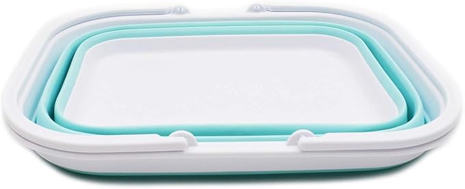 SAMMART 15.5L (4.1 Gallons) Collapsible Tub with Handle - Portable Outdoor Picnic Basket/Crater - Foldable Shopping Bag - Space Saving Storage Container (White/Lake Green)