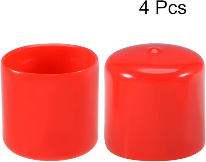 uxcell 4pcs Rubber End Caps 45mm ID Vinyl Round End Cap Cover Screw Thread Protectors Red, 40mm Height