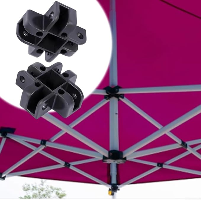 Pop-Up Canopy Center Connector 4-Way Black Plastic, Fits 34×34mm Square Tubes for Gazebo Tent and Awning Frames, Quick Screw-On Assembly, 4-Pack for Outdoor Camping Use(Down Four Forks)