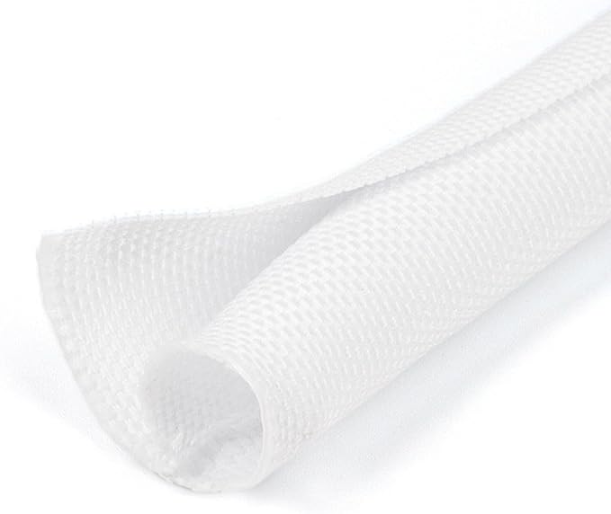 3/8 inch Split Braided Cable Management Sleeve for USB Cable Power Cord Audio Video Cable, Wire Loom Cord Protector from Cat Dog Chewing (White, 25FT)