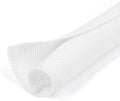 1 inch Split Braided Cable Management Sleeve for USB Cable Power Cord Audio Video Cable, High-Temperature Automotive Harness Wire Loom Cord Protector from Cat Dog Chewing (White, 10FT)