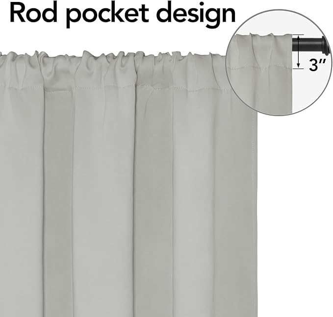 Easy-Going Rod Pocket Blackout Curtains for Bedroom, Room Darkening Window Curtains for Living Room, Thermal Insulated Noise Reduction Solid Window Drapes, 2 Panels(42x54 in, Greyish White)