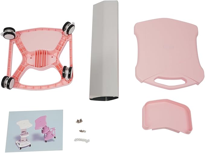 Pink Beauty Salon Trolley Cart with Silent Wheels,Mobile Aluminum and ABS Rolling Salon Cart Tattoo Table Work Station with Tray