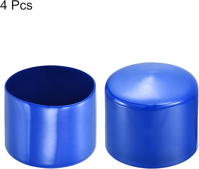 uxcell 4pcs Rubber End Caps 55mm(2 3/16") ID Vinyl Round Tube Bolt Cap Cover Screw Thread Protectors Blue, 40mm Height