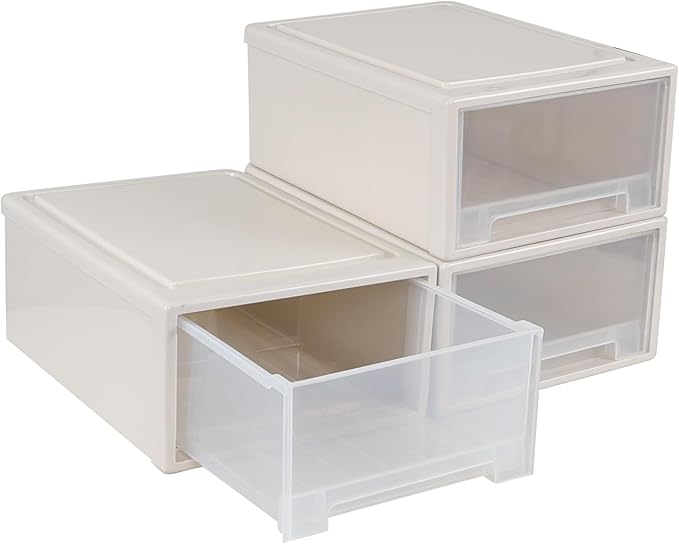 18 Quart Plastic Compact Stacking Storage Drawers, Stackable Plastic Drawers Organizer, 3 Packs