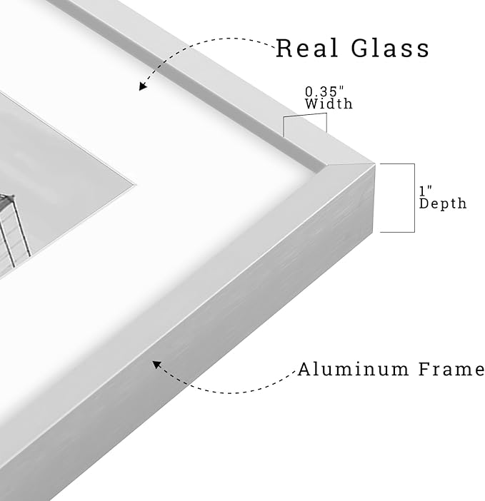 Frametory, 16x20 Metal Picture Frame with Mat for 11x14 Picture & Real Glass, Aluminum Photo Frame Collection (Silver, 2 Pack)