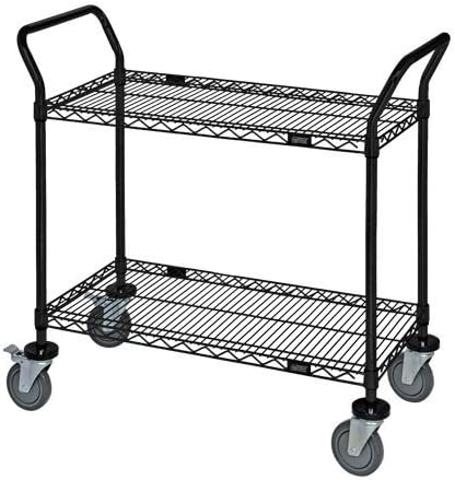 Omega 2 Tier Heavy Duty Rolling Utility Carts with Wheels and Handle Bar, NSF Certified 1200LBS, Commercial Serving Storage Cart for Warehouse Garage Kitchen, 18" Deep x 30" Wide x 39" High, Black
