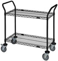 Omega 2 Tier Heavy Duty Rolling Utility Carts with Wheels and Handle Bar, NSF Certified 1200LBS, Commercial Serving Storage Cart for Warehouse Garage Kitchen, 24" Deep x 36" Wide x 39" High, Black