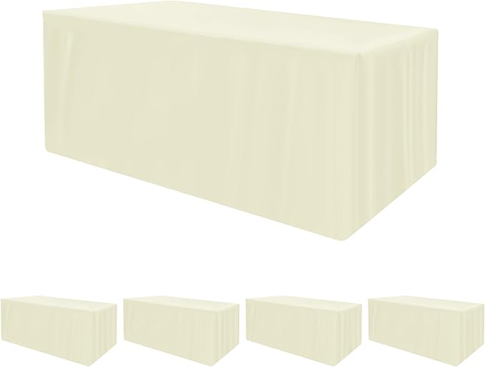 HolidayIdeas 4 Pack Fitted Table Clothes - 48 x 24 Inch - Butter Cream Rectangle Tablecloths for 4 Foot Tables, Polyester Fabric Folding Table Covers for Parties, Holiday Dinner, Wedding, Trade Show