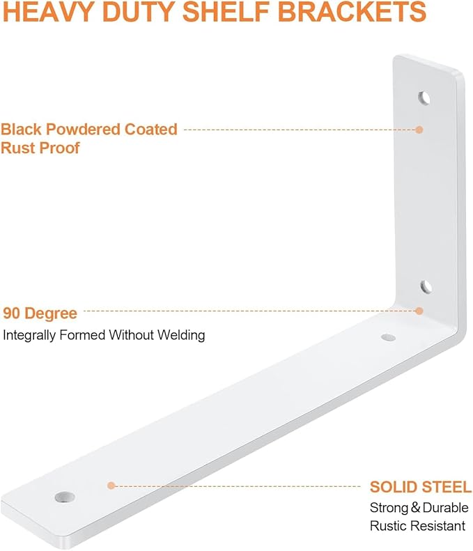 White Floating Shelf Bracket 6 Inch, 6 Pack Heavy Duty Shelf Brackets, Wall Shelf Bracket for DIY Decorative with Mounting Hardware