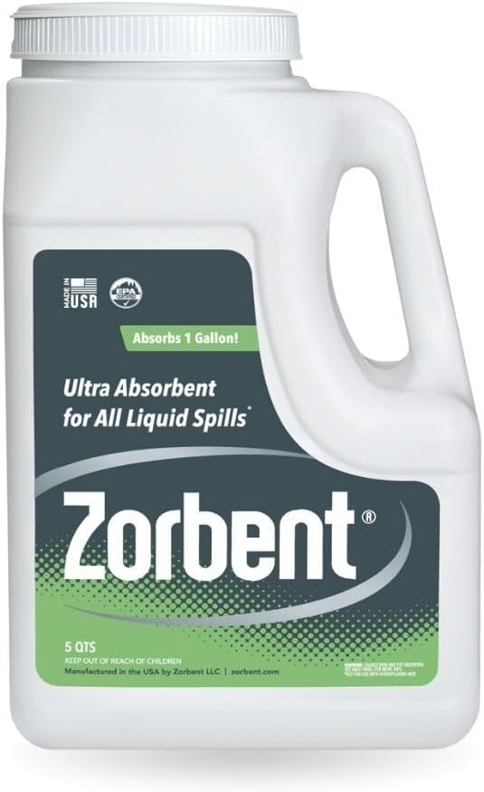 Zorbent Oil Spill Absorbent | 5 Quart Jug Absorbs up to a Gallon of Liquid. Non-Toxic, Low-Dust, with Cleaning Agent. For Fast Industrial and Commercial Spill Cleanup