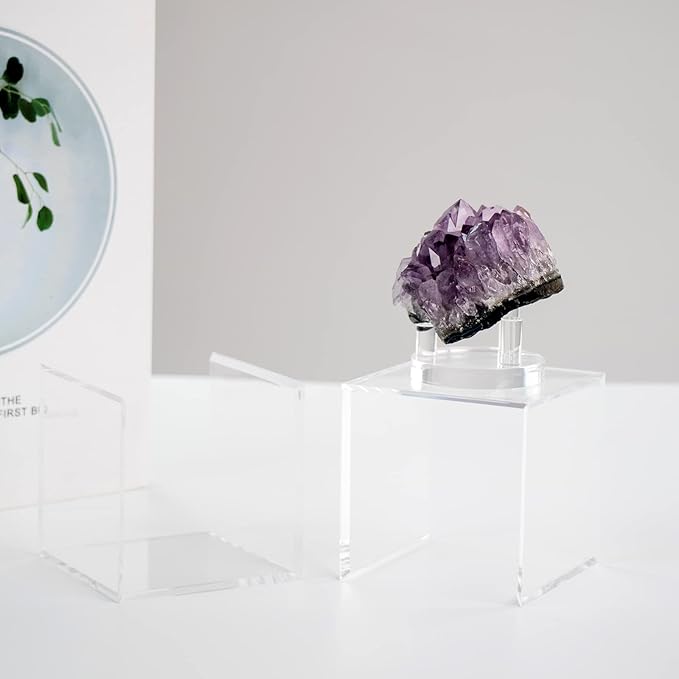 Clear Acrylic Geodes Rocks 3 Pegs Display Easel Stands Support Holder Box, Acrylic Display Case Box for Agate Slices Crystals Minerals Slab Fossil Coral Small Collectibles (Small-3x3x3in, 1Pcs)
