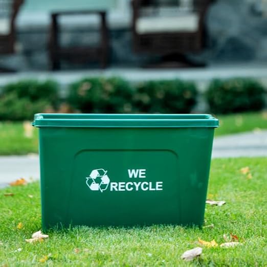 Curbside 18 Gallon Green Recycling Bin with Carrying Handles for Homes or Businesses for Curb Recycling - Four Pack of Bins - Green