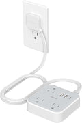 TESSAN Ultra Thin Flat Extension Cord 5 FT, Slim Power Strip with USB Ports (1 USB C), Surge Protector Flat Plug Wall Charger with 3 Outlets for Office, School, Dorm Room Essentials