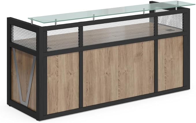 NBF Modern Reception Desk with Counter, Front Desk, Retail Checkout Counter, Office, Lobby, Salon, Store, 87" W x 30" D, Sunlight Ash