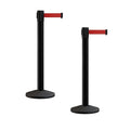 Crowd Control Warehouse CCW Series RBB-150 - Set of 2 Stanchion Retractable Belt Barriers - 16 Foot, Red Belt with Black Steel Post - Easy Assembly
