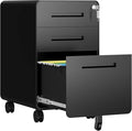 3 Drawer File Cabinet, Fully Assembled Mobile File Cabinets with Lock for Home Office, Metal Rolling Filing Caninet on Wheels, Three Drawer Under Desk Cabnet for Letter/Legal / A4 - Black