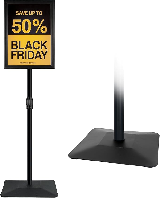 Adjustable Sign Stand for Display, with Upgraded Iron Base, Pedestal Floor Signage Stand Holder for Outdoor or Indoor Advertising (11 x 17, Black)